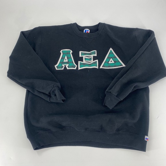 Russell Athletic AEA Black Sweatshirt Mens XL Crew Neck Pullover Spell Out VTG - Picture 1 of 4